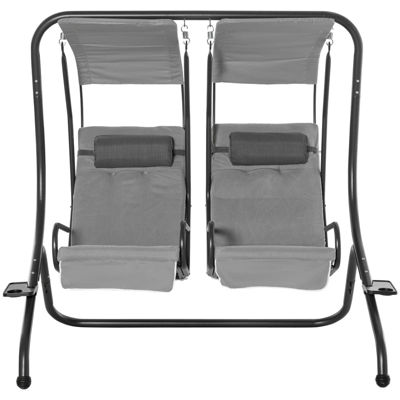 Outsunny Canopy Swing 2 Separate Relax Chairs w/ Handrails and Removable Canopy Grey