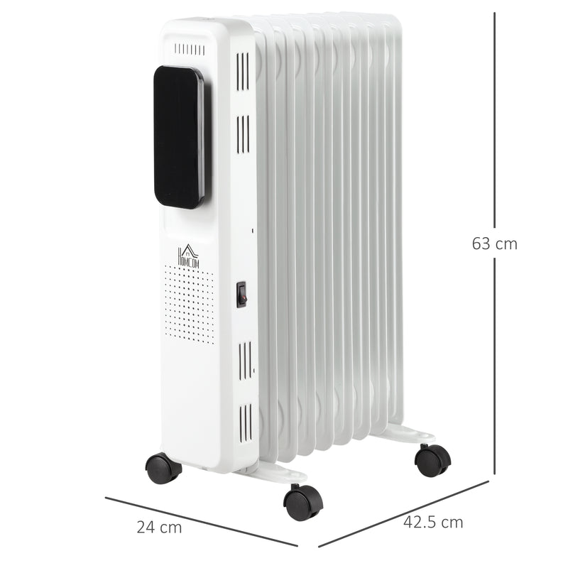 HOMCOM 2180W Oil Filled Radiator, 9 Fin Portable Heater w/ Timer Remote Control White