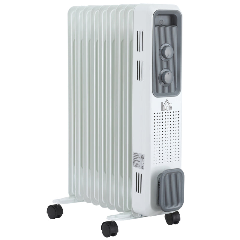 HOMCOM 2180W Oil Filled Radiator, 9 Fins, Portable Heater w/ Timer, Thermostat Control