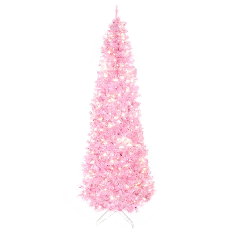 HOMCOM Christmas Tree Slim Pink 7' with 350 Warm White LED Lights