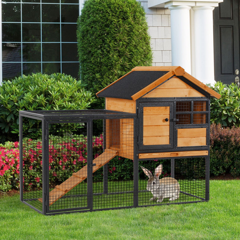 Pawhut Rabbit Hutch  Light Yellow, Black