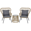 Outsunny 3 PCS Webbed PE Rattan Outdoor Patio Set w/ Cushions Steel Frame Brown