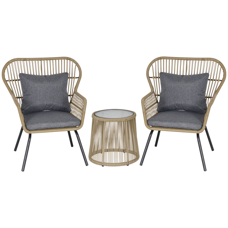 Outsunny 3 PCS Webbed PE Rattan Outdoor Patio Set w/ Cushions Steel Frame Brown