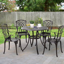 Outsunny Patio Cast Aluminium 5 PCS Brown Dining Table & 4 Chairs Set Outdoor Garden Furniture