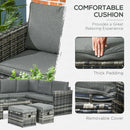 Outsunny 6pcs Garden Furniture Sofa Set, Rattan 3 Armchairs 2 Footstools Table