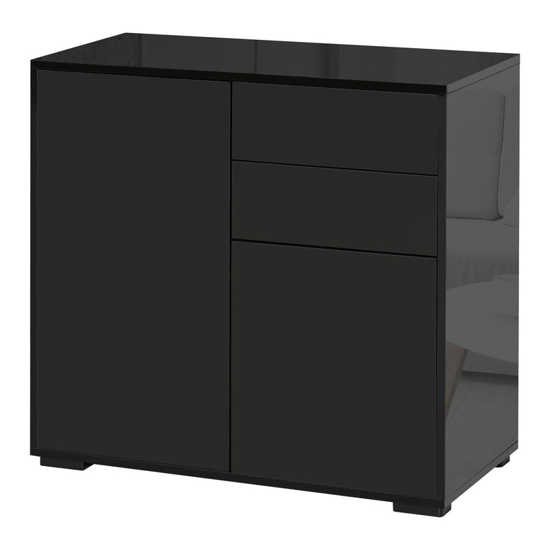 HOMCOM Side Cabinet with 2 Door Cabinet and 2 Drawer for Home Office Black