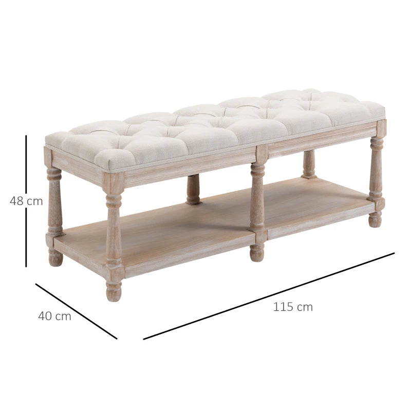 HOMCOM Vintage Shoe Benches with Top Cushion 115x40x48cm - Cream