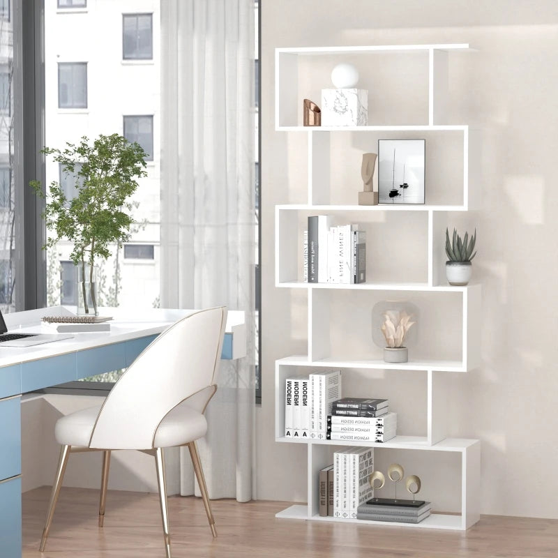 Particle Board 6-Tier Asymmetrical Shelving Unit White