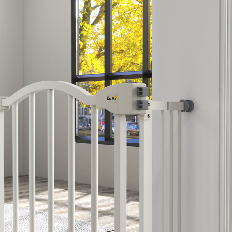 PawHut 74-100cm Adjustable Metal Pet Gate Safety Barrier w/ Auto-Close White