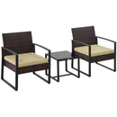 Outsunny 3 Pieces Rattan Patio Bistro Set 2 Chairs Coffee Side Table Set