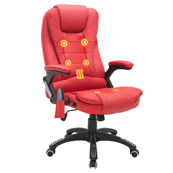 HOMCOM Heated Vibrating Massage Office Chair with Reclining Function, Red