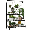 Outsunny 3 Tiered Plant Rack Stand with Hanging Hooks for Indoor Outdoor Use