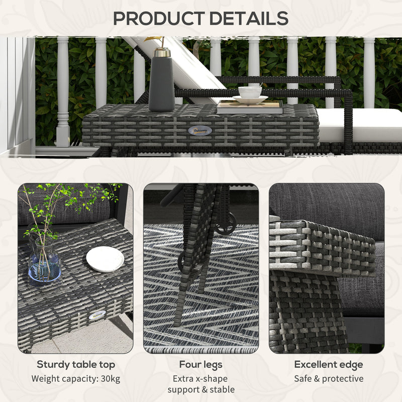 Outsunny Foldable Outdoor Coffee Table, Metal Frame Rattan Side Table, Grey