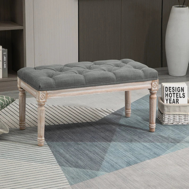 HOMCOM Vintage Shoe Benches with Wood Frame 80x40x41cm - Grey