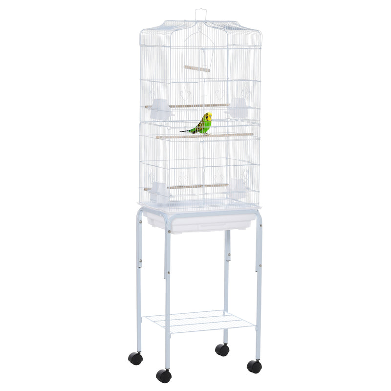 PawHut Bird Cage for Budgie Finch Canary Parakeet W/ Stand Sliding Tray White