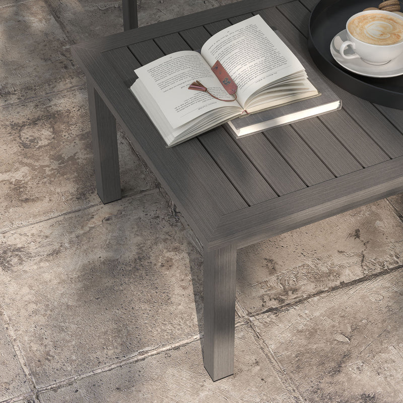 Outsunny Aluminium Outdoor Coffee Table Patio Table w/ Brown Wood Grain Effect