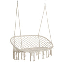 Outsunny Hanging Hammock Chair Macrame Seat for Patio Garden Yard Cream White