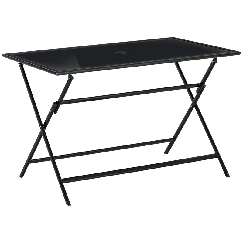 Outsunny Folding Rectangular Garden Dining Table For 6 With Parasol Hole
