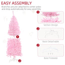 HOMCOM Christmas Tree Slim Pink 5' with 250 Warm White LED Lights
