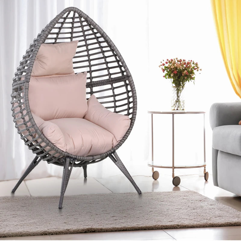 Outsunny Wicker Rattan Outdoor Egg Chair with 4 Legs Beige