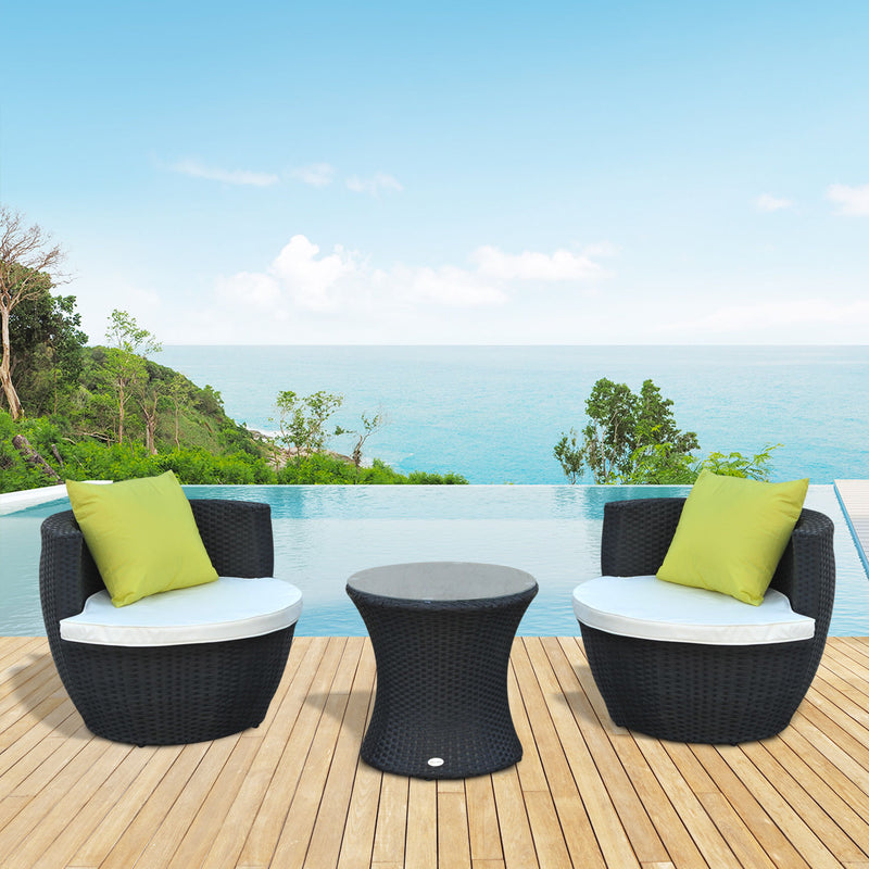 Outsunny-3 Piece Rattan Bistro Set With Cushions