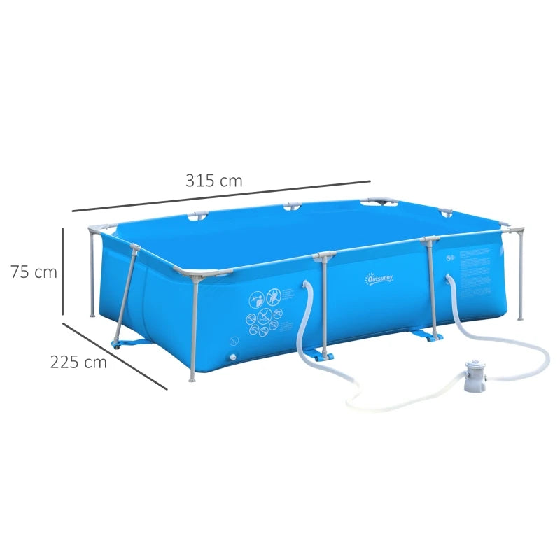 Outsunny Blue Swimming Pool with Steel Frame & Filter 315L x 225W x 75H cm