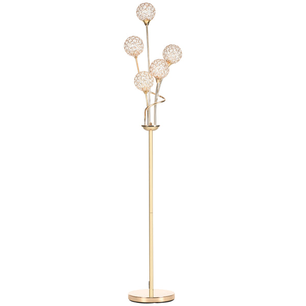 HOMCOM Gold Modern Floor Lamp W/ K9 Crystal Shade, 5 Light, For Living Room