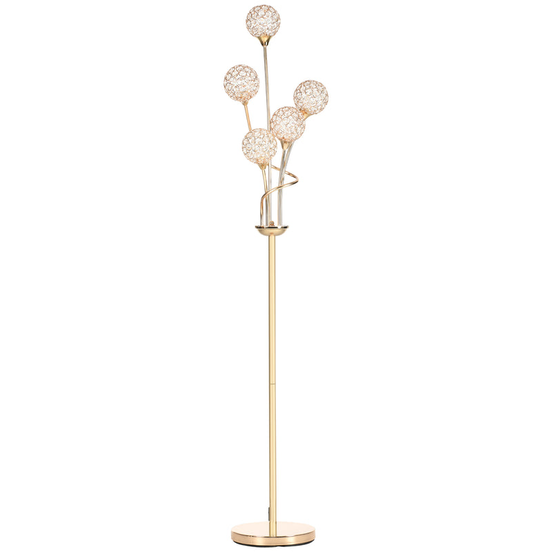 HOMCOM Modern Floor Lamp w/ K9 Crystal Shade, 5 Light, for Living Room, Gold