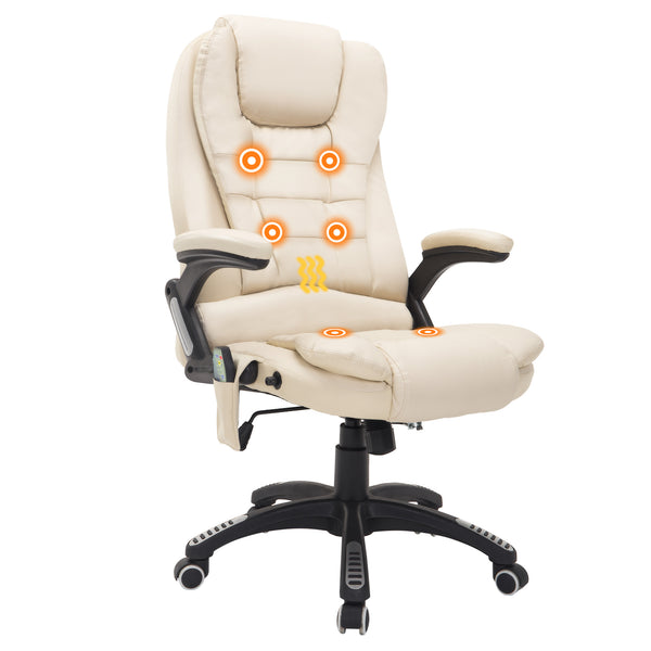 HOMCOM Heated Vibrating Massage Office Chair with Reclining Function, Beige