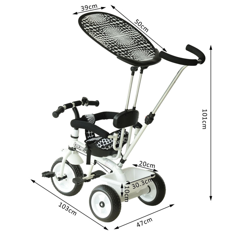 Baby Tricycle with Handle - White/Black