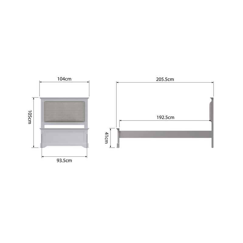 Keswick Moonlight Grey  Bed 3' Single 104 x 205.5 x 105 cm