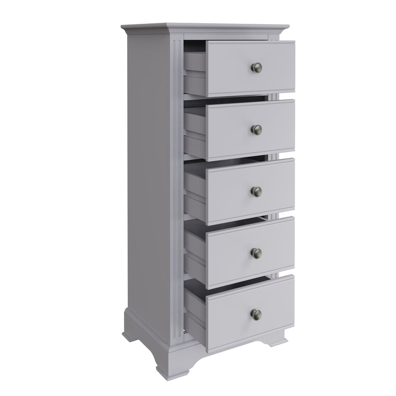 Keswick Moonlight Grey  Chest of 5 Drawers - Narrow 50 x 36 x 115 cm