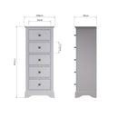 Keswick Moonlight Grey  Chest of 5 Drawers - Narrow 50 x 36 x 115 cm