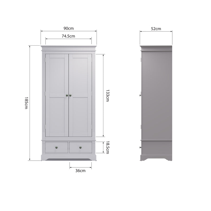 Keswick Moonlight Grey  Wardrobe 2 Door 90 x 52 x 185 cm