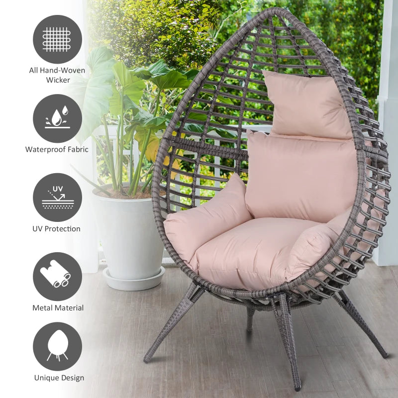 Outsunny Wicker Rattan Outdoor Egg Chair with 4 Legs Beige