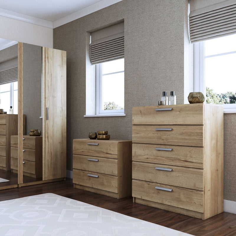 Buckingham Ready Assembled Chest of Drawers with 5 Drawers - Natural Rustic Oak