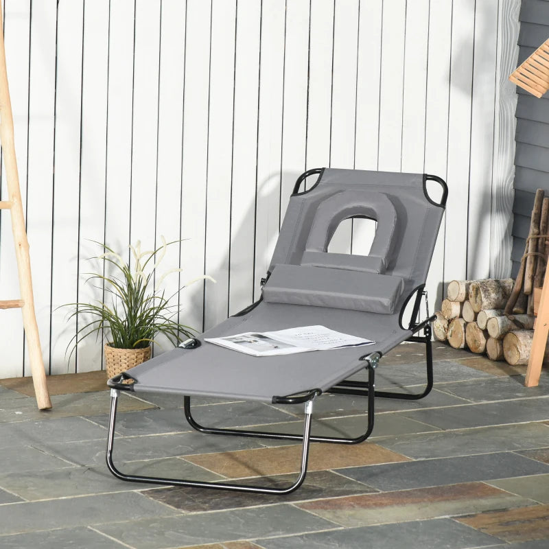 Outsunny Sun Lounger With Pillow - Grey