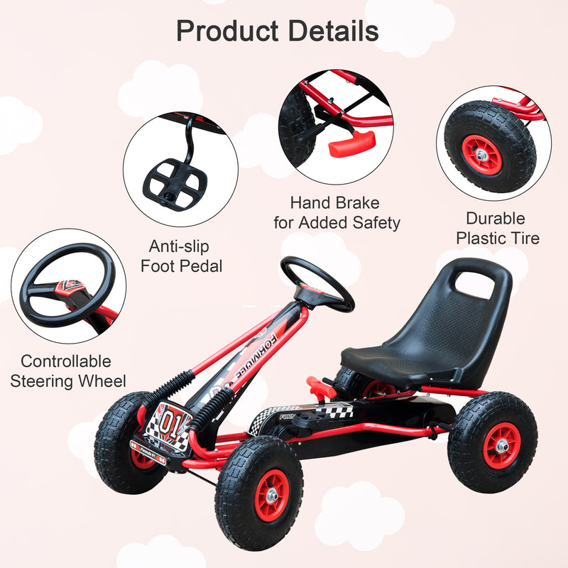 HOMCOM Kids Pedal Go Kart - Red & Black