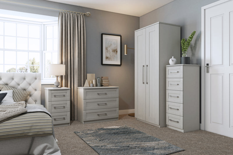 Chester Ready Assembled Bedside Table with 3 Drawers - Light Grey