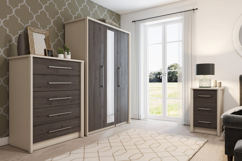 Miley Ready Assembled Wardrobe with 3 Doors & Mirror - Anthracite Larch
