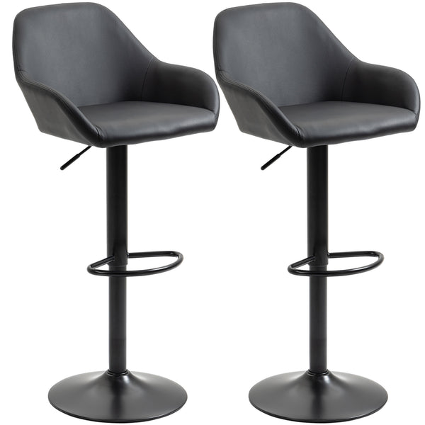 HOMCOM Adjustable Bar Stools Set Of 2, Swivel Barstool W/ Footrest Black