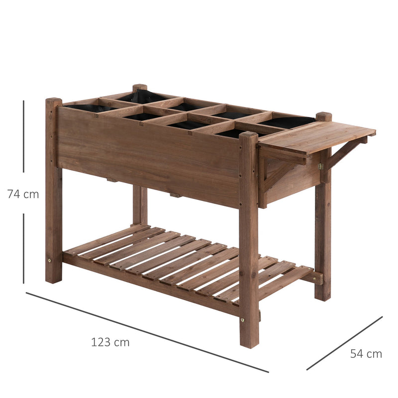 Outsunny Wooden Raised Garden Plant Stand Tall Flower Bed with Shelf 123 x 54 x 74cm