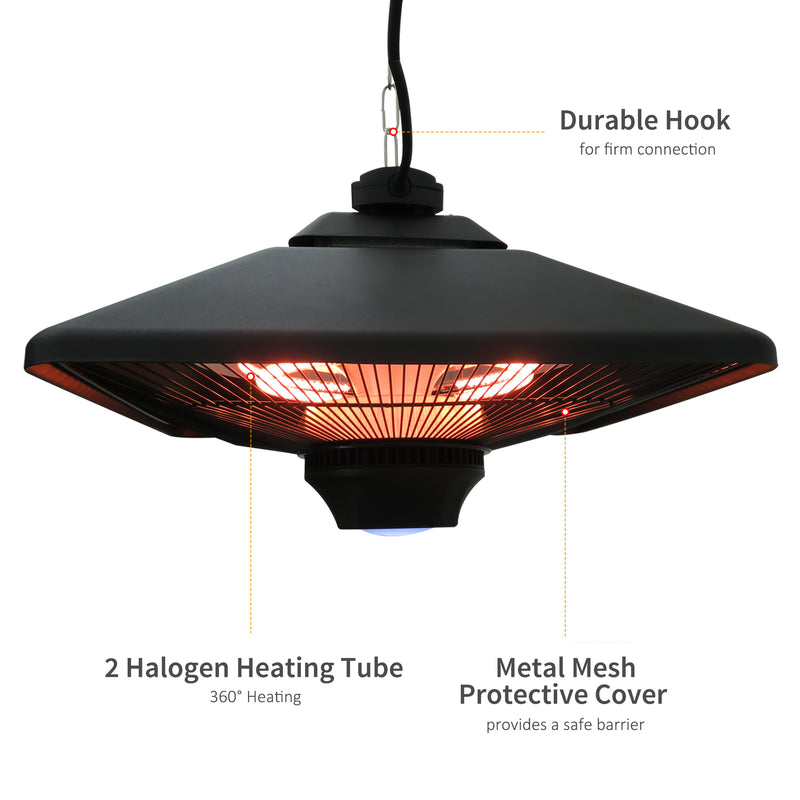 Outsunny Hanging Halogen Heater 2000W Black