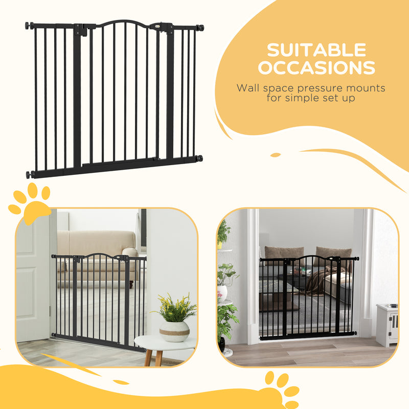 PawHut 74-100cm Adjustable Metal Pet Gate Safety Barrier w/ Auto-Close Black