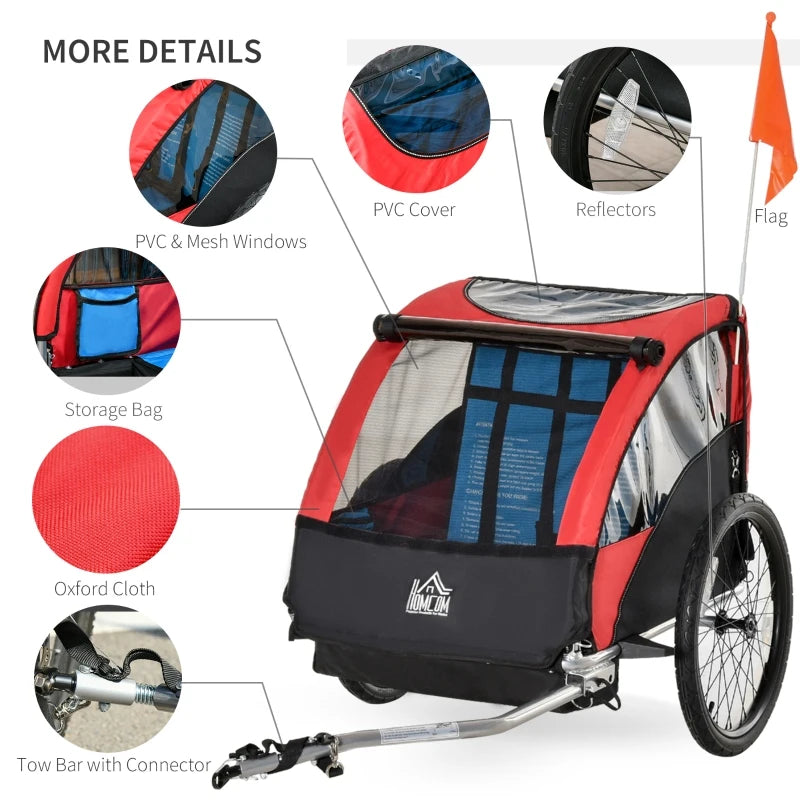 HOMCOM Bicycle Trailer with 2 Wheels - Red