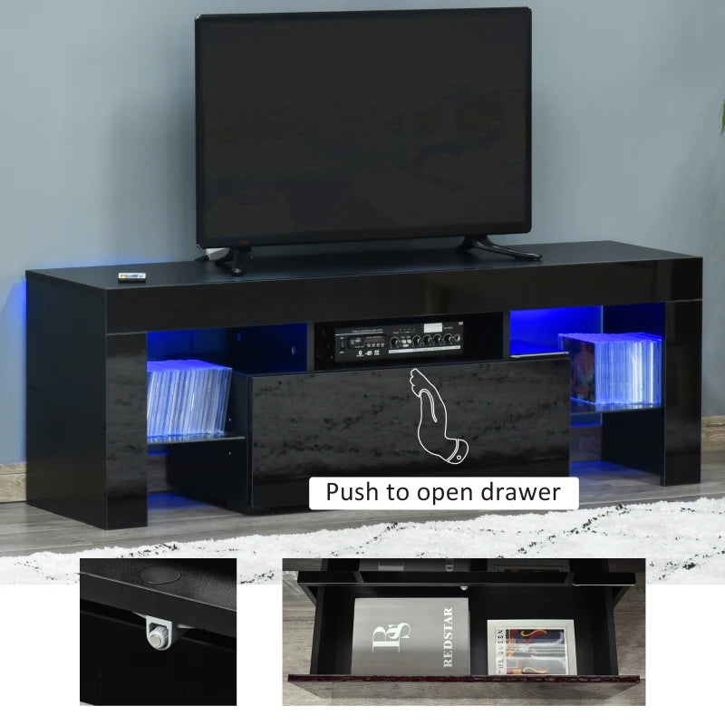 HOMCOM TV Stand High Gloss with LEDs 130cm - Black