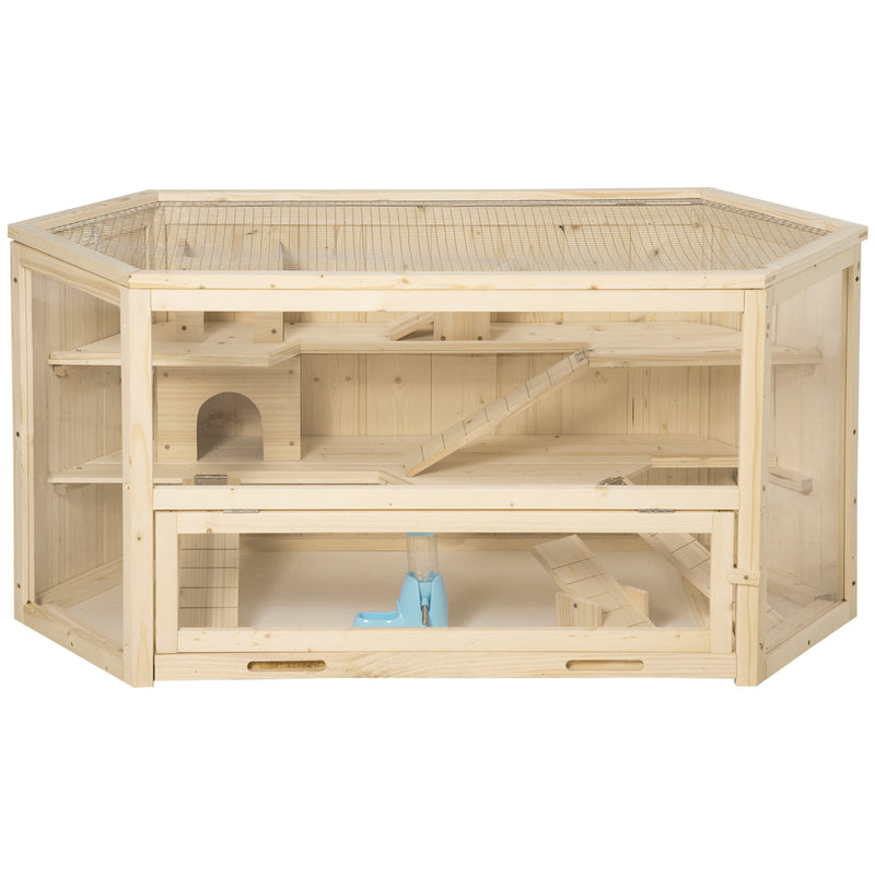 PawHut 3 Tier Wooden Hamster Cage Gerbil Play Centre w/ Sliding Tray Ramps