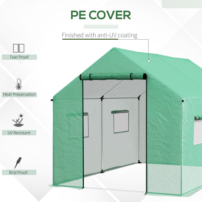 Outsunny Tunnel Greenhouse W/ UV-resistant PE Cover, Wide Door, 2 x 3(m), Green