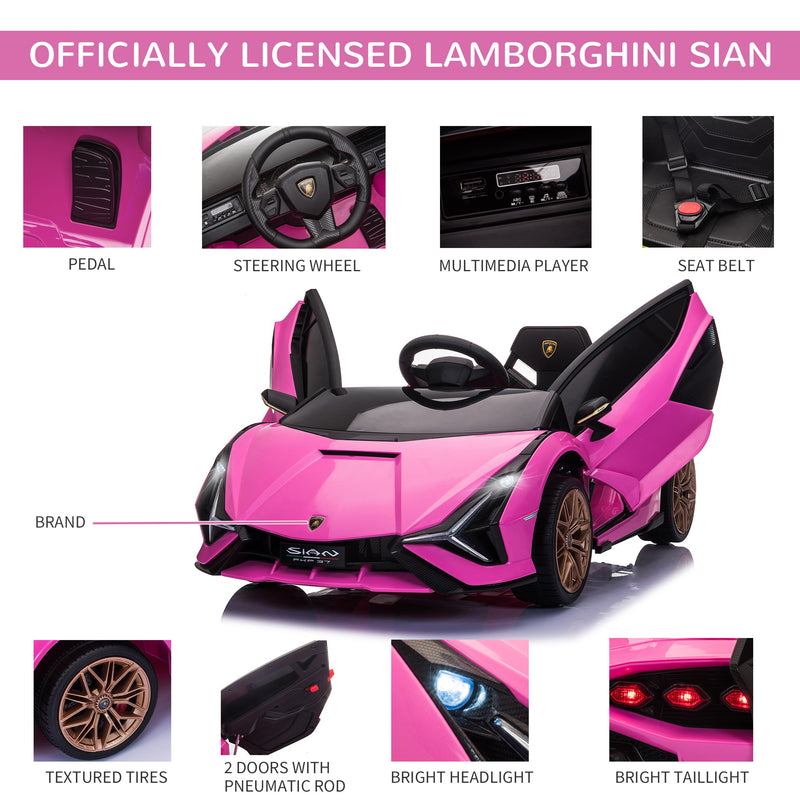 HOMCOM Kids Electric Ride On Car Lamborghini Sian - Pink