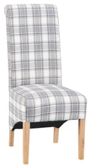 Pair of Scroll Back Dining Chair - Cappuccino Check